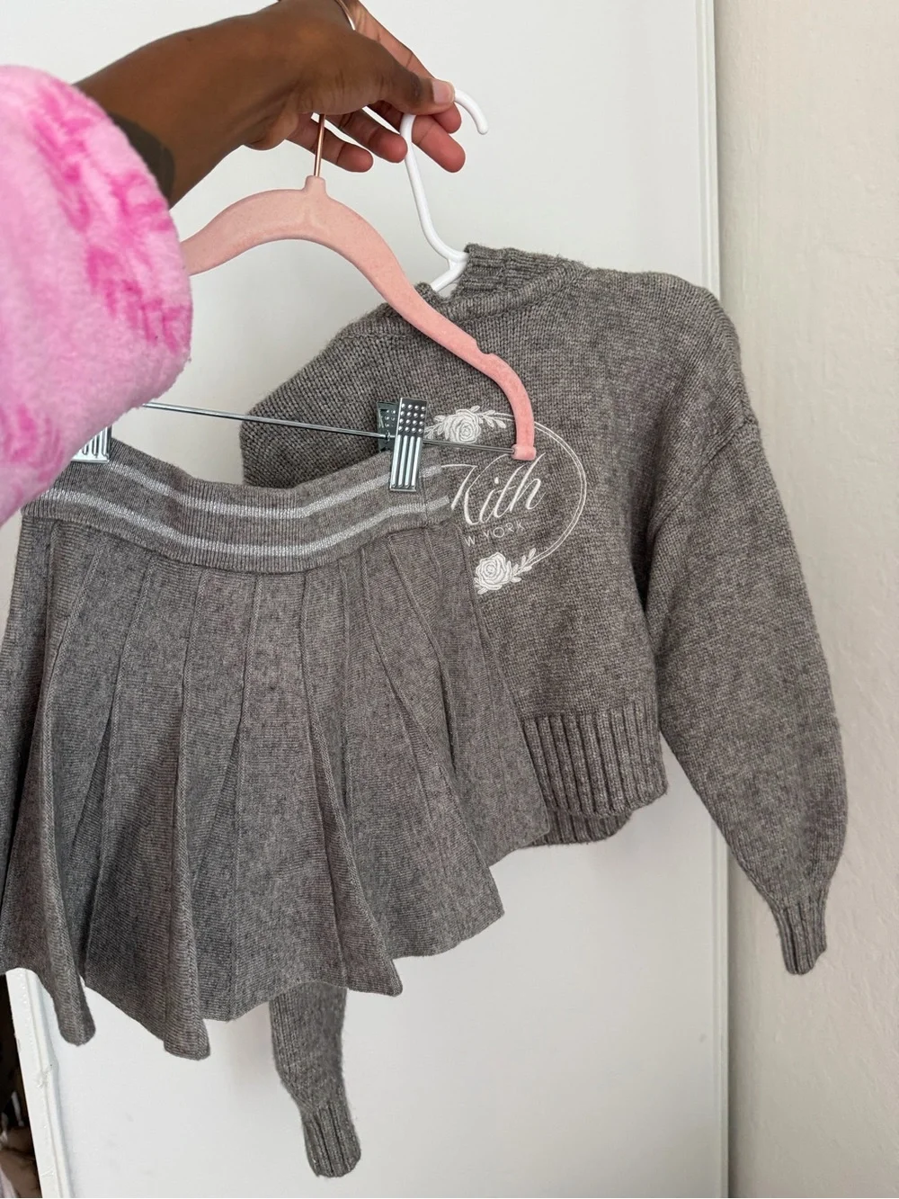 Kith Kids Gray Knit Sweater & Pleated Skirt Set